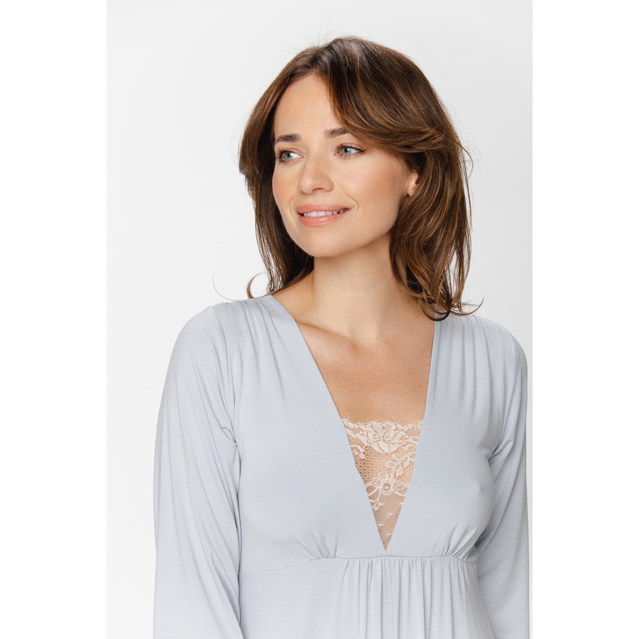 Camisón largo ceñido gris en micromodal y elastano vista frontal